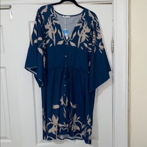 Cupshe Blue Tan Flutter Sleeve Midi Sundress